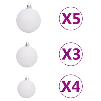 vidaXL 61 részes fehér-szürke karácsonyi gömbszett csúccsal + 150 LED