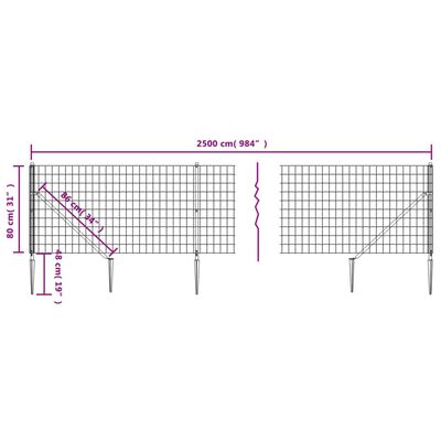 vidaXL zöld dróthálós kerítés cövekekkel 0,8x25 m