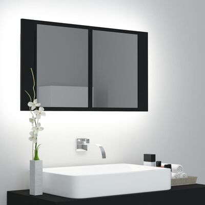 vidaXL fekete akril LED-es tükrös fürdőszobaszekrény 80x12x45 cm