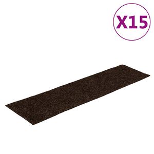 vidaXL &ouml;ntapad&oacute;s l&eacute;pcsőszőnyegek 15 db 76 x 20 cm barna t&eacute;glalap alak&uacute;