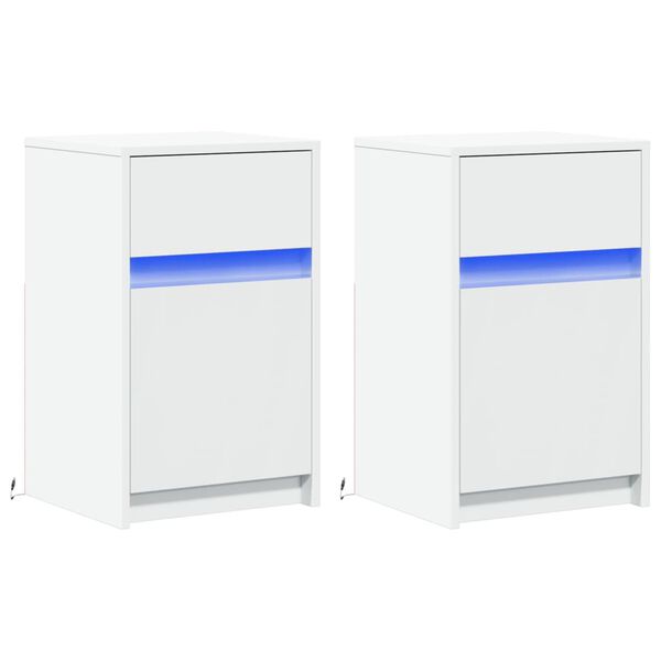 vidaXL 2 db fehér szerelt fa éjjeliszekrény LED-fényekkel