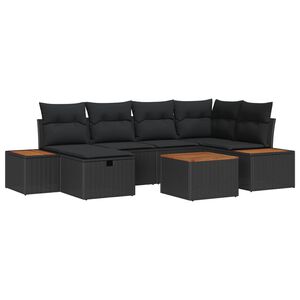 vidaXL Kerti Kanap&eacute; Szett 7 pcs Fekete 55 x 62 x 69 cm Poli rattan