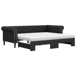 vidaXL fekete kih&uacute;zhat&oacute; műbőr heverő matraccal 90 x 200 cm