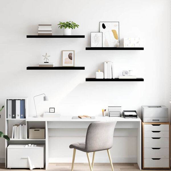 vidaXL 4 db magasf&eacute;nyű fekete MDF fali polc 90 x 23,5 x 3,8 cm