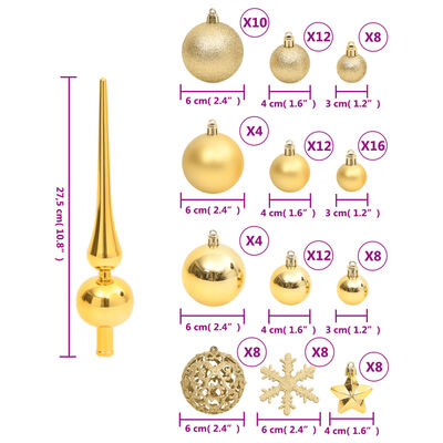 vidaXL 111 részes aranyszínű polisztirol karácsonyi gömb szett