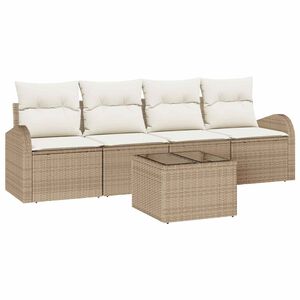 vidaXL Kerti Kanap&eacute; Szett 5 db 4-szem&eacute;lyes Beige &eacute;s kr&eacute;m polirattan