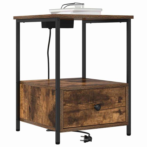 vidaXL &Eacute;jjeliszekr&eacute;ny fi&oacute;kkal F&uuml;st&ouml;lt t&ouml;lgy 42 x 41 x 56 cm Faanyag