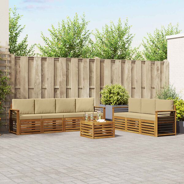 vidaXL &Uuml;lőgarnit&uacute;r&aacute;k p&aacute;rn&aacute;val 8 pcs Term&eacute;szetes &eacute;s b&eacute;zs T&ouml;m&ouml;r Ak&aacute;cfa