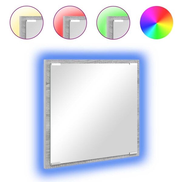 vidaXL LED F&uuml;rdőszoba T&uuml;k&ouml;r Sz&uuml;rke Sonoma 40 x 37 x 8.5 cm Faanyag