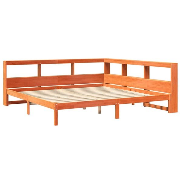 vidaXL barna t&ouml;m&ouml;r fenyőfa k&ouml;nyvespolcos &aacute;gy matrac n&eacute;lk&uuml;l 180 x 200cm