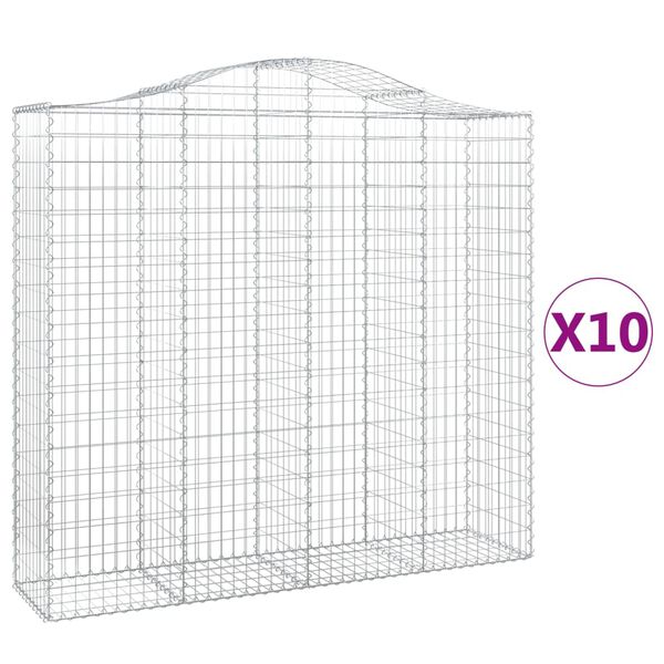 vidaXL 10 db íves horganyzott vas gabion kosár 200x50x180/200 cm