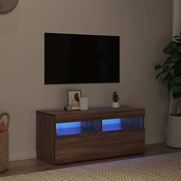 vidaXL barna tölgyszínű TV-szekrény LED-világítással 90 x 35 x 40 cm