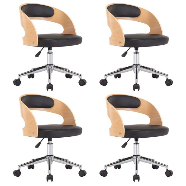vidaXL 4 db fekete hajl&iacute;tott fa &eacute;s műbőr forg&oacute; &eacute;tkezősz&eacute;k