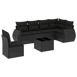 vidaXL 7 r&eacute;szes fekete polyrattan kerti &uuml;lőgarnit&uacute;ra p&aacute;rn&aacute;val