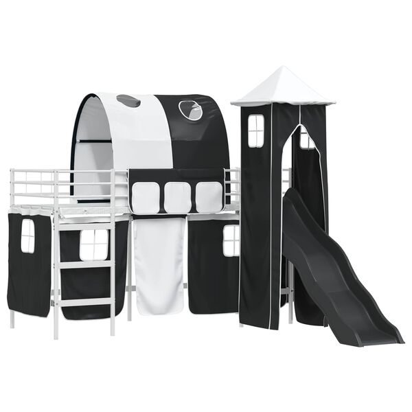 vidaXL Gyerekek Loft &Aacute;gykerete Feh&eacute;r &eacute;s fekete 99,5 x 190 cm F&eacute;m