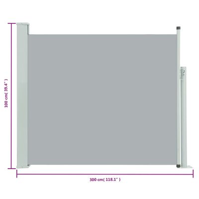 vidaXL szürke kihúzható oldalsó teraszi napellenző 100 x 300 cm