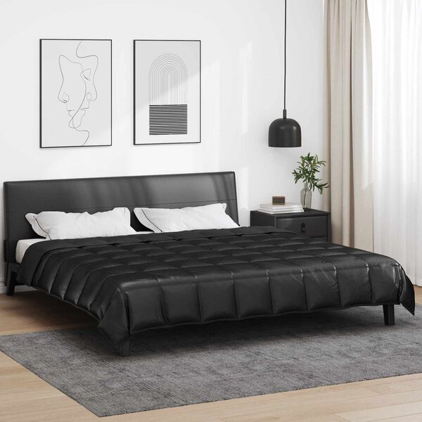 vidaXL Ny&aacute;ri Takarm&aacute;ny Fekete 220 x 200 cm Satin &eacute;s Mikrosz&aacute;las