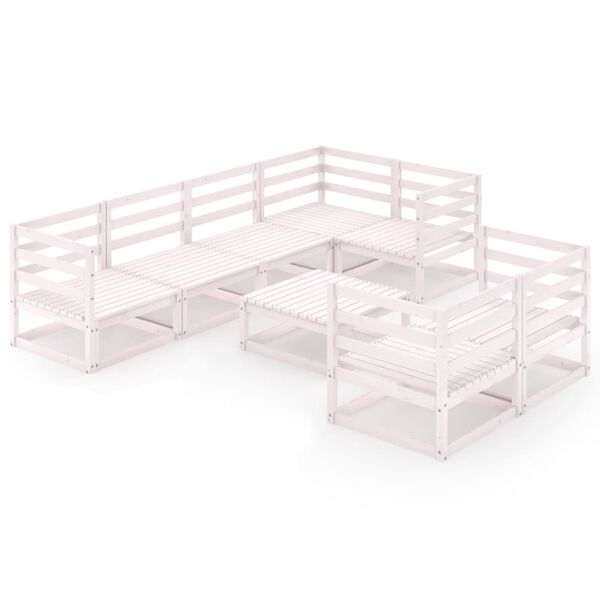 vidaXL 8 r&eacute;szes feh&eacute;r t&ouml;m&ouml;r fenyőfa kerti &uuml;lőgarnit&uacute;ra