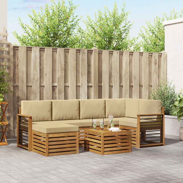 vidaXL Szegment&aacute;lt kanap&eacute; szett 7 pcs Term&eacute;szetes &eacute;s b&eacute;zs T&ouml;m&ouml;r Ak&aacute;cfa