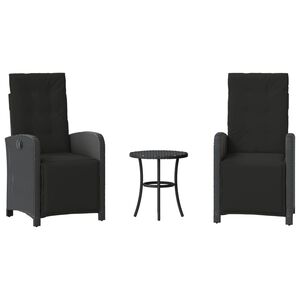 vidaXL 3 r&eacute;szes fekete polyrattan bisztr&oacute;garnit&uacute;ra p&aacute;rn&aacute;val