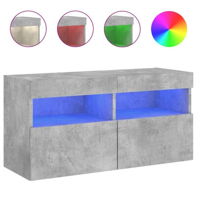 vidaXL betonszürke falra szerelhető TV-szekrény LED-del 80x30x40 cm