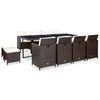 vidaXL 13-részes barna kültéri polyrattan étkezőszett párnákkal