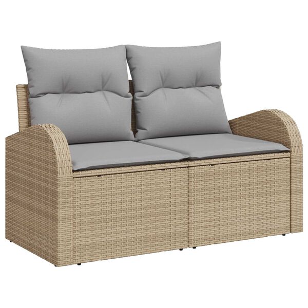vidaXL Kerti Kanap&eacute; Szett p&aacute;rn&aacute;val t&aacute;rol&oacute;val 7 pcs B&eacute;zs Poly Rattan