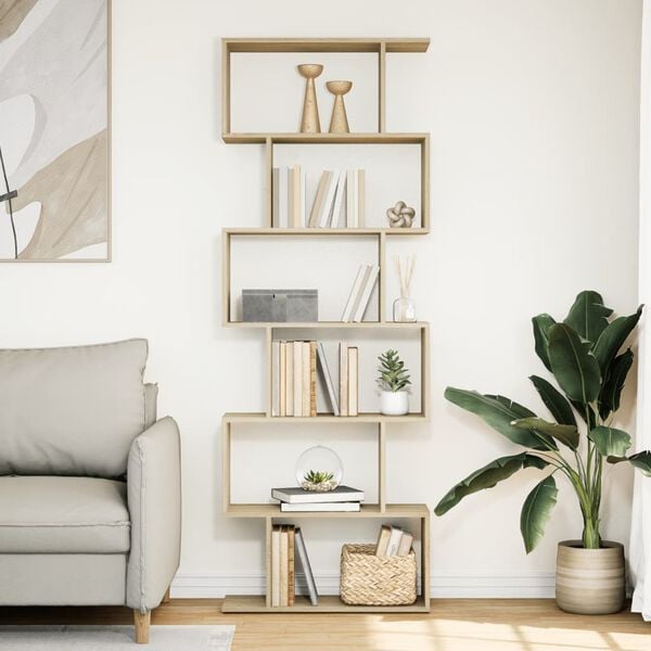 vidaXL 6 szintes sonoma tölgy fa elválasztó könyvespolc 70x24x193 cm