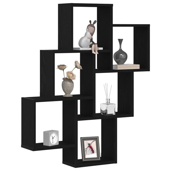 vidaXL Falpolc polcokkal Fekete tölgy 78 x 15 x 92 cm Faanyag