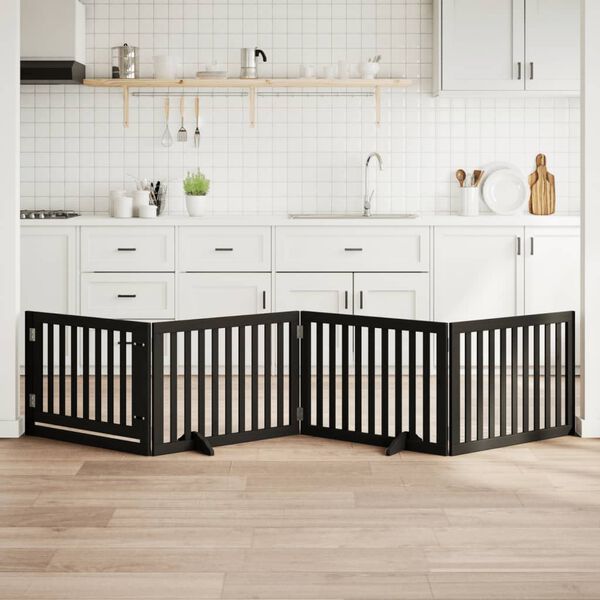 vidaXL fekete ny&aacute;rfa 4 paneles &ouml;sszecsukhat&oacute; kutyakapu ajt&oacute;val 320 cm