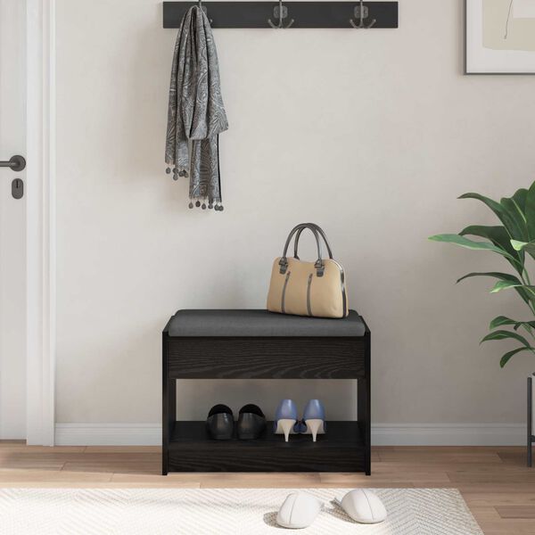 vidaXL Előt&eacute;r pad Fekete T&ouml;lgy 63 x 38 x 45 cm Műanyag Fa &eacute;s Sz&ouml;vet