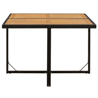 vidaXL fekete polyrattan és tömör akácfa kerti asztal 109x107x74 cm