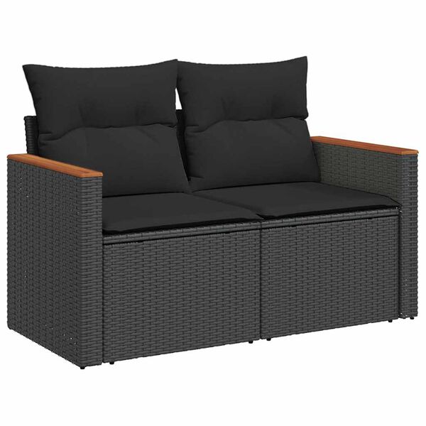 vidaXL 11 részes fekete polyrattan akácfa kerti ülőgarnitúra párnákkal