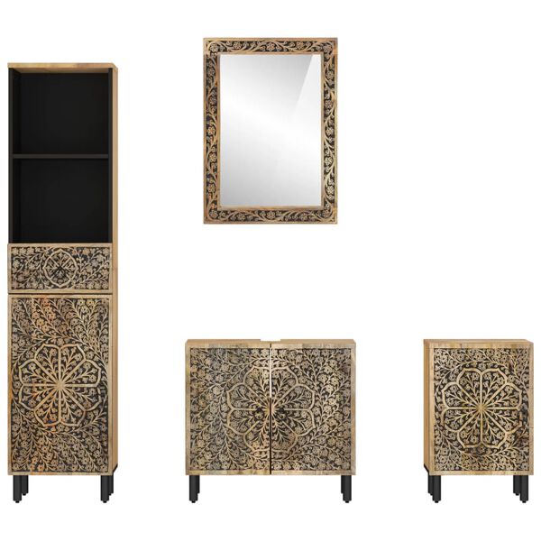 vidaXL 4 r&eacute;szes t&ouml;m&ouml;r mang&oacute;fa f&uuml;rdőszobai b&uacute;torszett