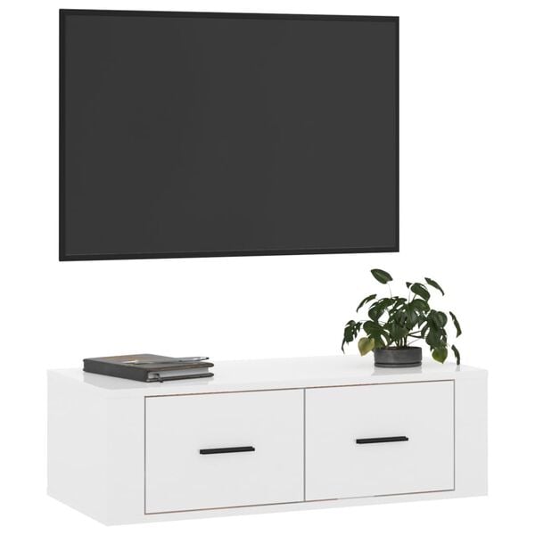 vidaXL magasfényű fehér szerelt fa függő TV-szekrény 80 x 36 x 25 cm