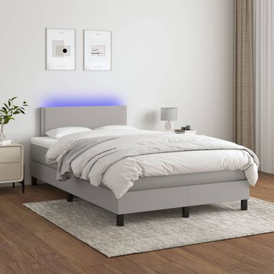 vidaXL világosszürke szövet rugós és LED-es ágy matraccal 120 x 200 cm