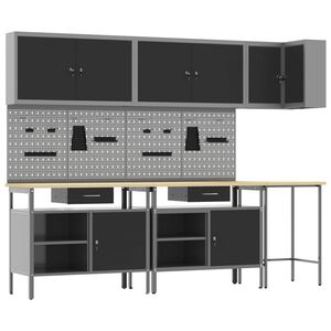 vidaXL Munkaszekr&eacute;ny K&eacute;szlet fi&oacute;kkal polcokkal 10 pcs Fekete &eacute;s Sz&uuml;rke