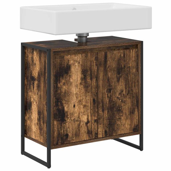 vidaXL F&uuml;rdőszoba Sz&eacute;k&eacute;ny ajt&oacute;val F&uuml;st&ouml;s t&ouml;lgy 60 x 30 x 60 cm Faanyag