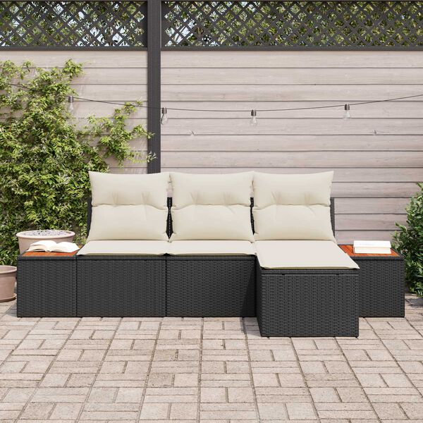 vidaXL Kerti Kanap&eacute; Szett p&aacute;rn&aacute;val 4 pcs Fekete &eacute;s Kr&eacute;m Poly Rattan