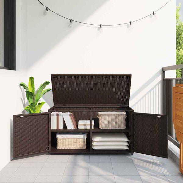 vidaXL barna polyrattan kerti t&aacute;rol&oacute;szekr&eacute;ny 110 x 55 x 60,5 cm
