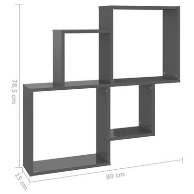 vidaXL magasfényű szürke forgácslap fali kockapolc 80 x 15 x 78,5 cm