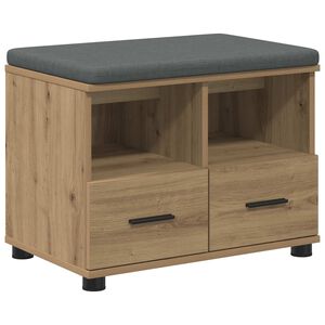 vidaXL Előt&eacute;r pad K&eacute;zműves T&ouml;lgy 60 x 38 x 46 cm Műanyag Fa &eacute;s Sz&ouml;vet