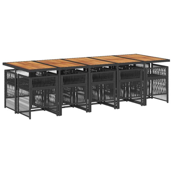 vidaXL 11 r&eacute;szes fekete polyrattan kerti &eacute;tkezőgarnit&uacute;ra p&aacute;rn&aacute;kkal