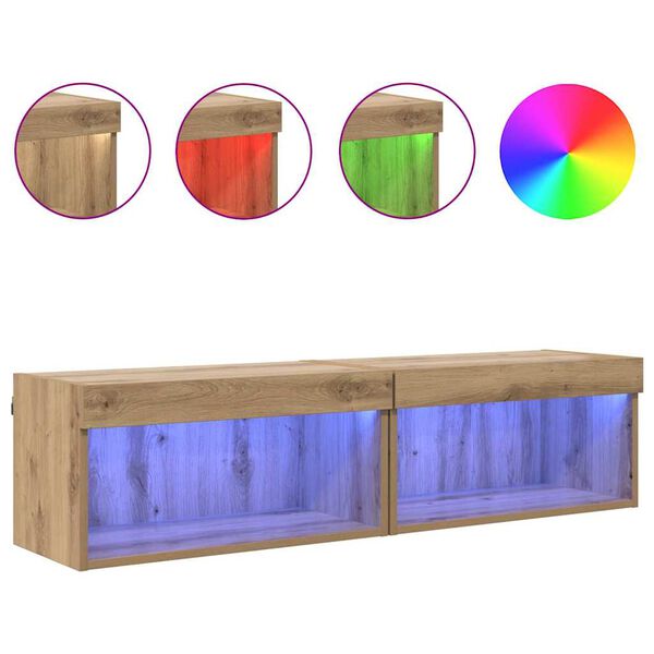 vidaXL TV szekr&eacute;ny garnit&uacute;ra leddel Artisan t&ouml;lgy Faanyag