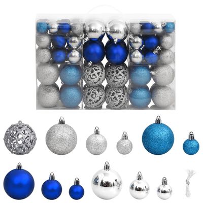vidaXL 100 db kék és ezüst karácsonyi gömb 3 / 4 / 6 cm