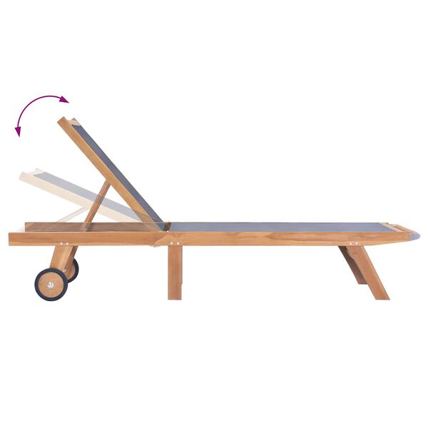 vidaXL összecsukható tömör tíkfa és textilén napozóágy kerekekkel