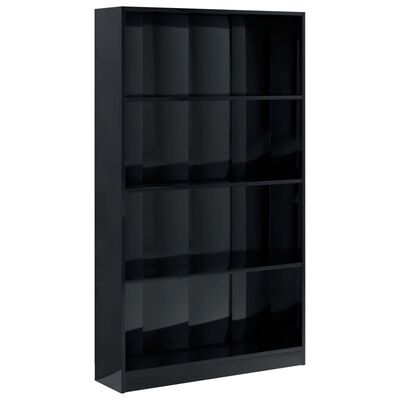 vidaXL 4-szintes fényes fekete forgácslap könyvszekrény 80x24x142 cm
