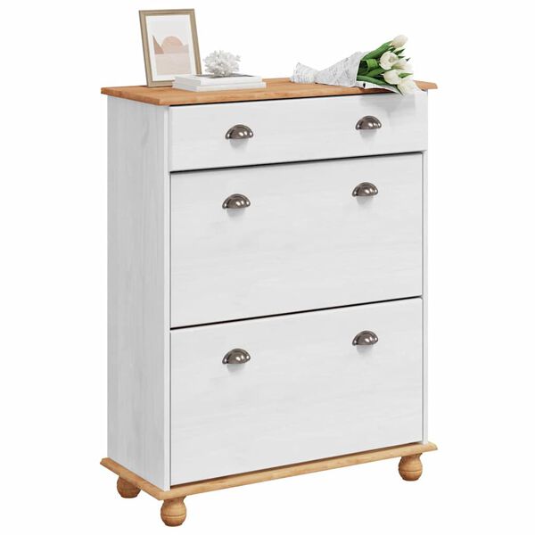 vidaXL Cipőszekr&eacute;ny fi&oacute;kkal ASKIM Feh&eacute;r 85 x 35 x 108 cm T&ouml;m&ouml;r fenyőfa
