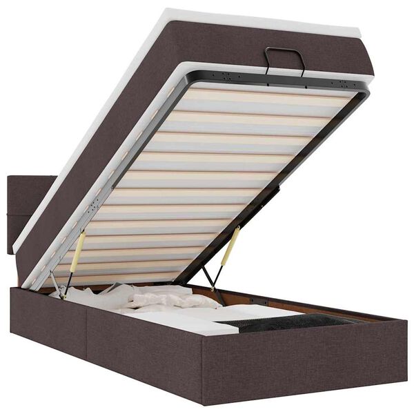 vidaXL s&ouml;t&eacute;tbarna sz&ouml;vet ottom&aacute;n &aacute;gy matraccal & LED-ek 90x200 cm