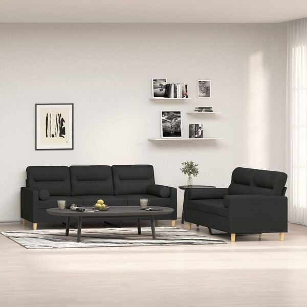 vidaXL 2 r&eacute;szes fekete sz&ouml;vet &uuml;lőgarnit&uacute;ra d&iacute;szp&aacute;rn&aacute;kkal/p&aacute;rn&aacute;kkal